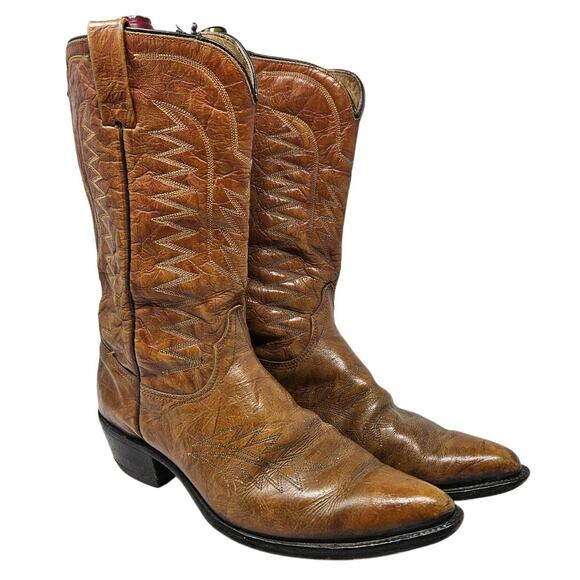 Vintage 70s Wranlger Sz 11 Cowboy Boot Ranch Rodeo Western Boho Zipper Leather - Picture 1 of 5